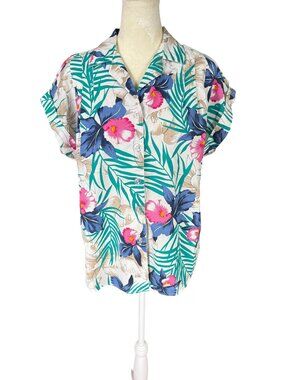 Act III vintage floral Hawaiian short sleeve collared button down shirt size M